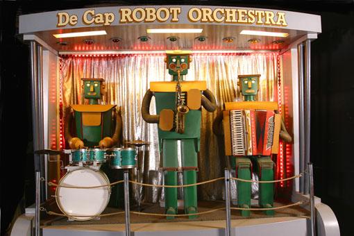 A dance orchestra played by mechanical robots, in the "Fairground Follies" collection